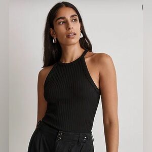 Madewell Womens Black Ribbed Cutaway Crewneck Tank